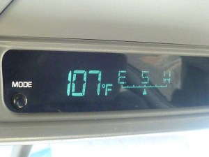 Vehicle temperature gauge reading 107 degrees