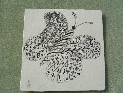A butterfly decorated with Zentangles