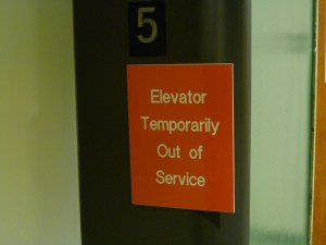 A permanent sign for a temporarily broken elevator