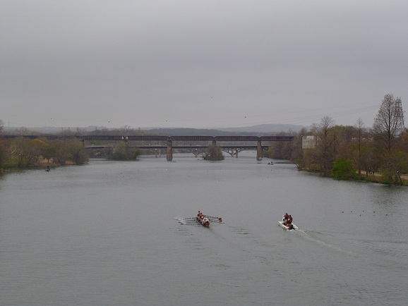 Rowers on Lady Bird Lake, Austin, Texas