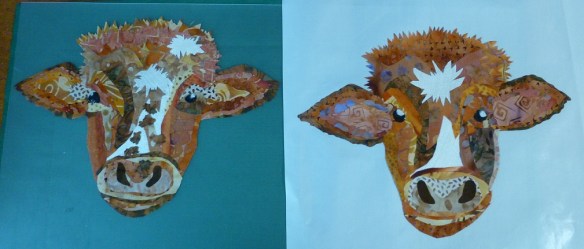 Two longhorn applique heads, one with freckles, one without
