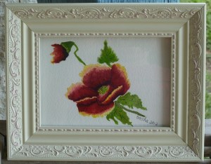 poppy watercolor, finished and framed