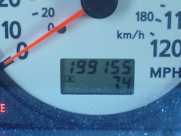 Odometer with reading of 199,155 miles