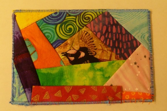 Crazy quilt fabric postcard