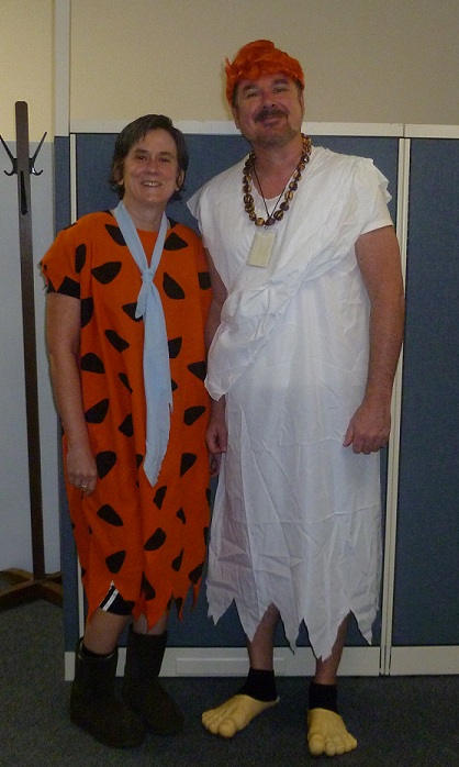 Fred and Wilma Flintstone costumes for Halloween 2012