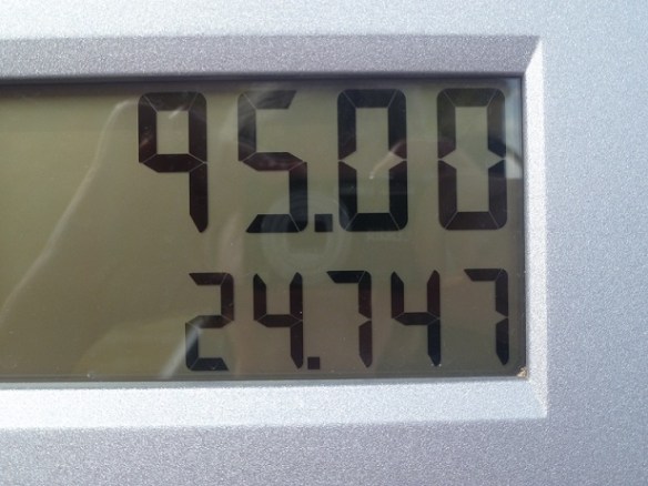 A gasoline pump display of $95
