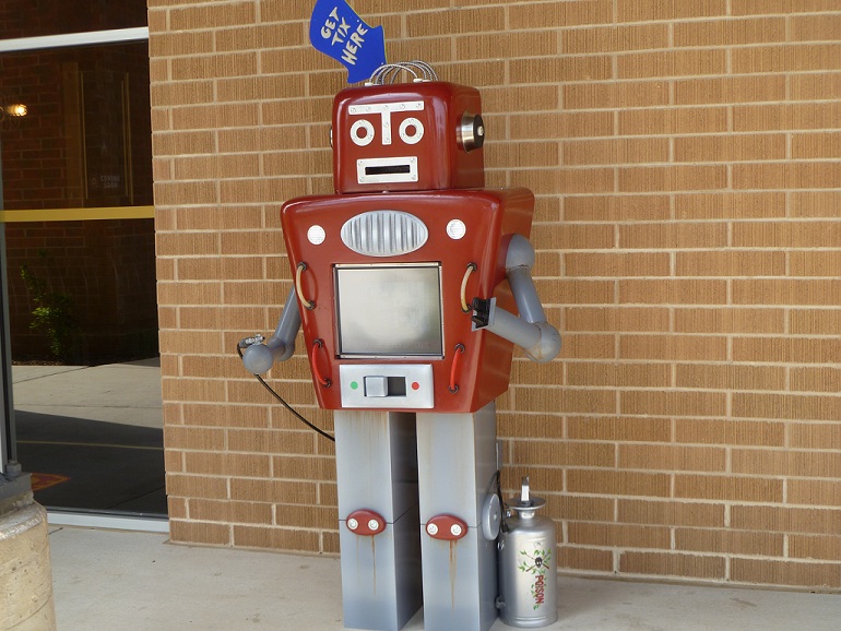 Robot outside a movie theater