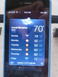 An iPhone weather app showing temperatures