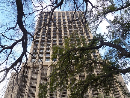 A condo building across the street from the Texas Capitol