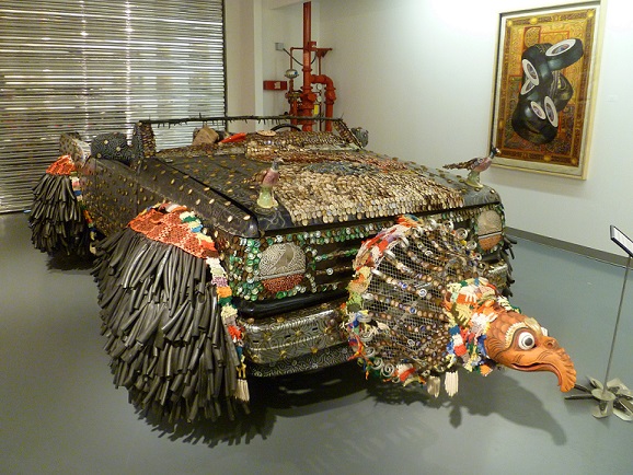 An art car decorated as a turkey