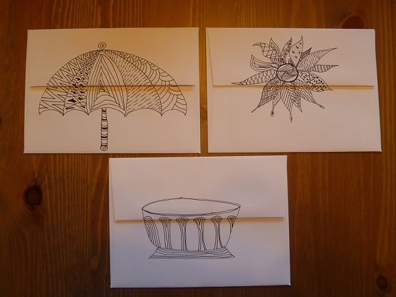 Backs of envelopes decorated with Zentangles