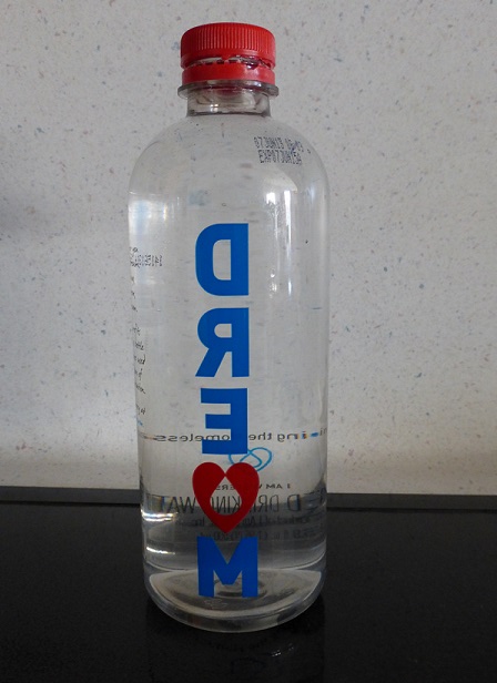 Water bottle with backwards letters