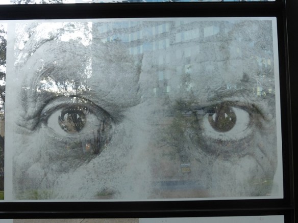 A window etching of a face