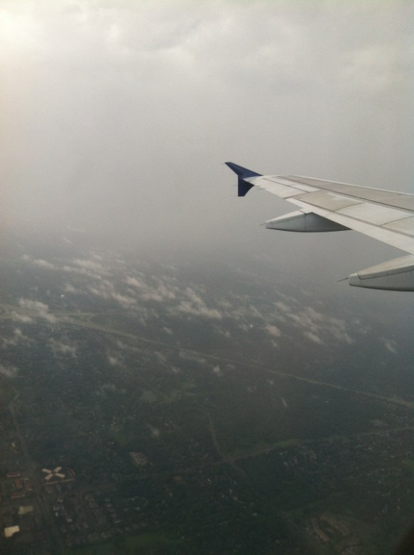 Friday Fictioneers photo prompt.  Copyright Rochelle Wisoff-Fields.  Photo looking out the window of an airplane at the fields below. 