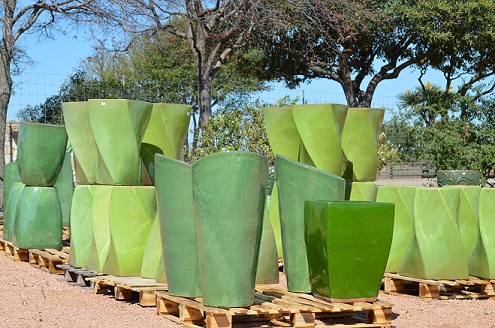 A collection of green pots for plants