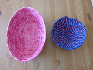 Looking down, inside the fabric bowls