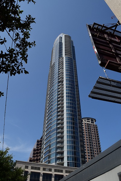 Looking up at a skyscraper in Austin, Texas