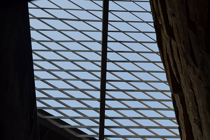 Looking up at the metal cover