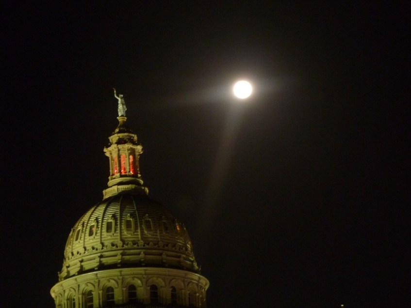 Photo of Texas Capitol and the full moon taken July 23, 2013
