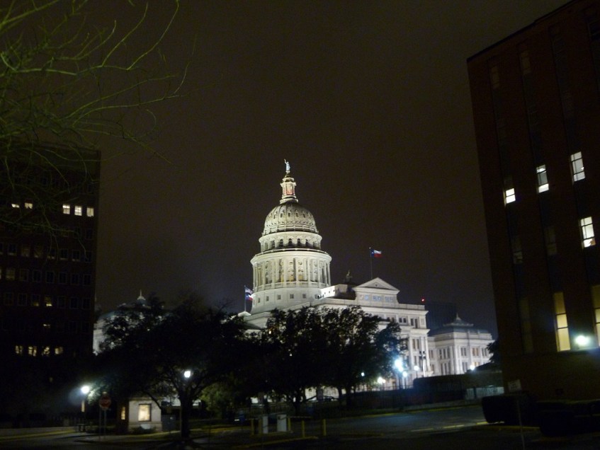 Photo of the Texas Capitol at night, taken February 24, 2011