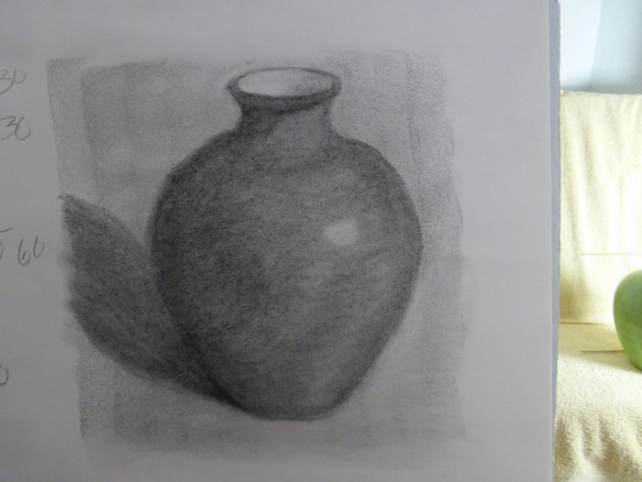 Charcoal sketch of the green vase