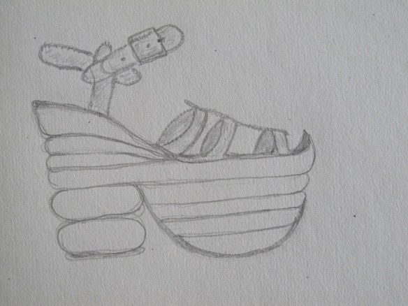A pencil sketch of the sandal