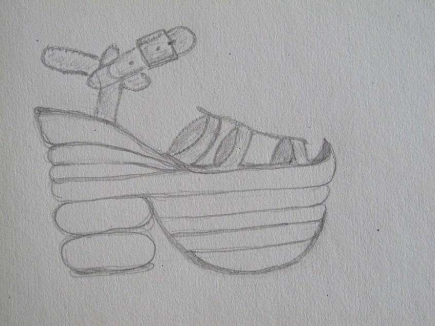 A pencil sketch of the sandal