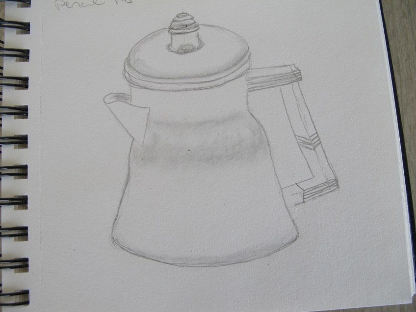 Sketch of an old, aluminum coffee kettle