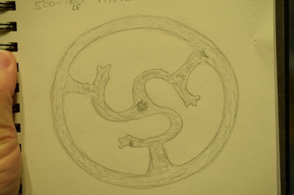 Sketch of the openwork belt fitting with serpent design