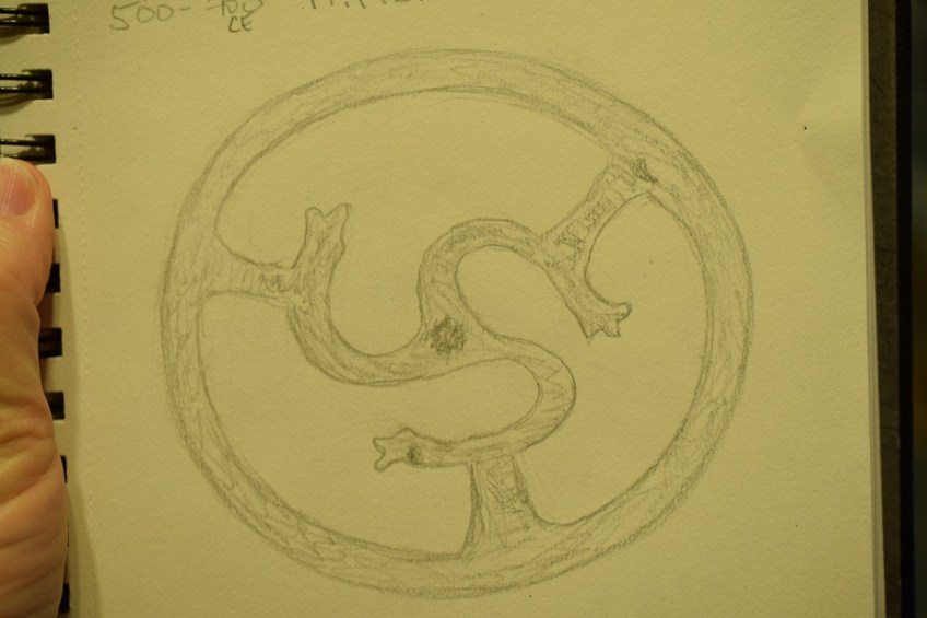 Sketch of the openwork belt fitting with serpent design