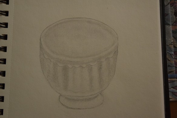 Sketch of the white, ribbed bowl