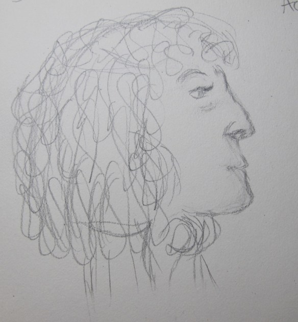 Sketch of a woman (her head) who was at the library