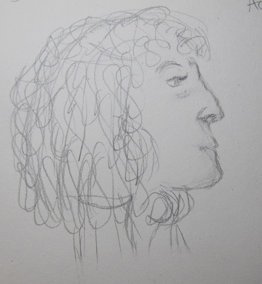 Sketch of a woman (her head) who was at the library