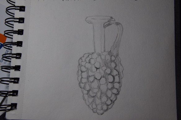 Sketch of glass jug with grapes