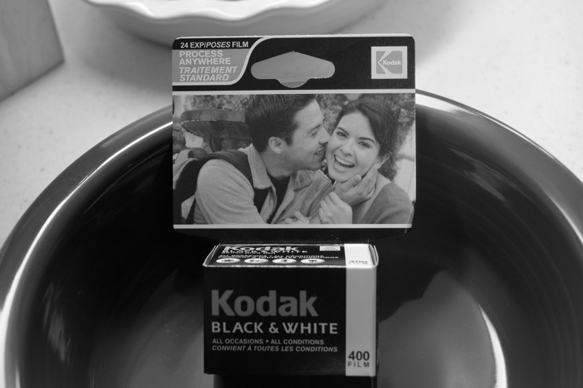 A box of black and white film