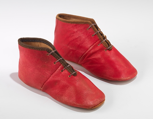 Red Leather Baby Shoes; 1840-1849; American