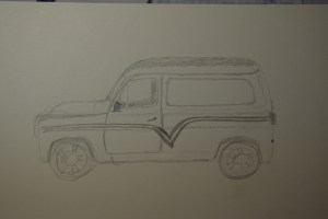 Sketch of the Silver Bullet car at the car show