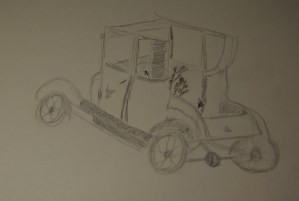 Sketch of an old, rusted out vehicle frame in Llano, Texas