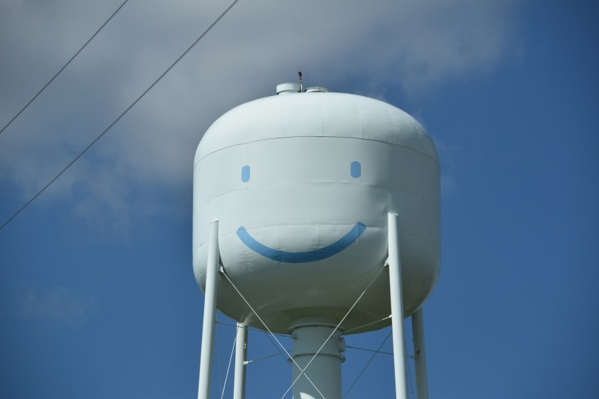 Water Tower with a smiley face near Elroy, Texas