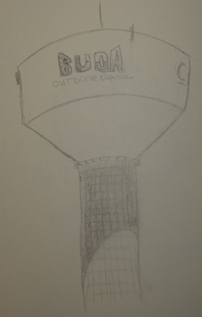 Sketch of Cabela's water tower in Buda, Texas
