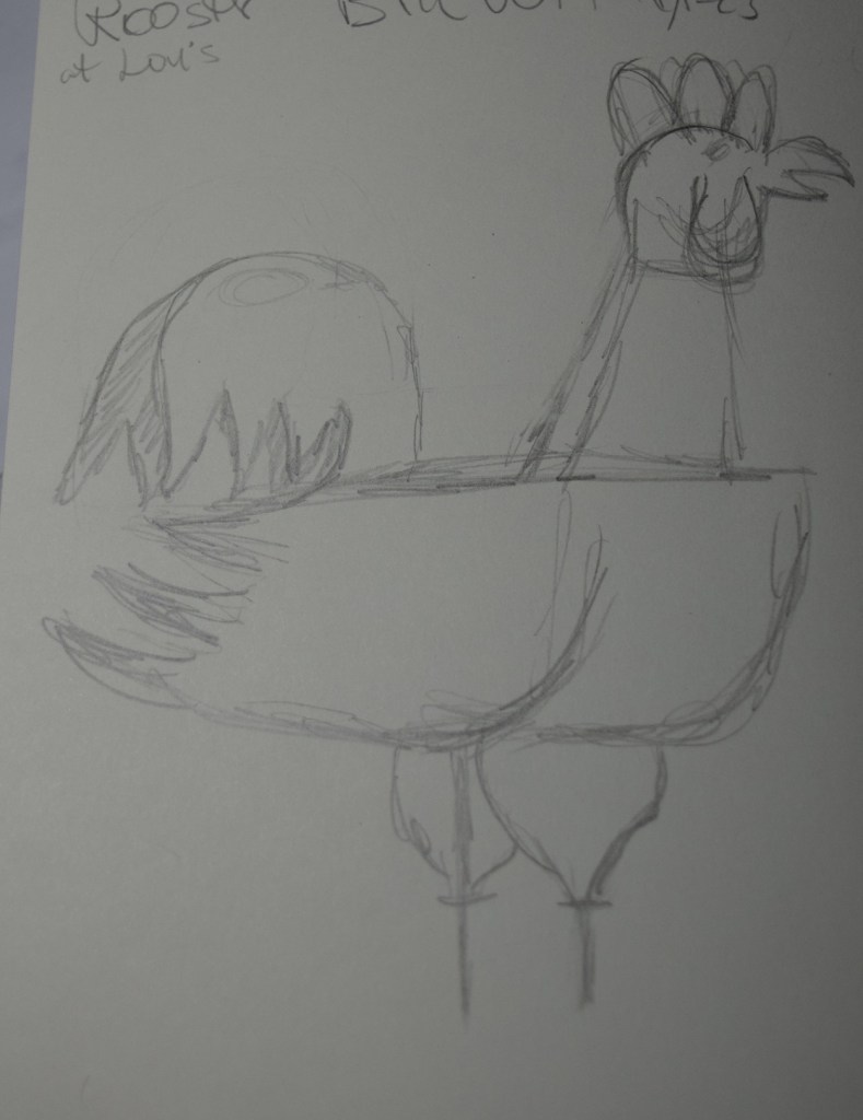 Fast sketch of the blue metal rooster