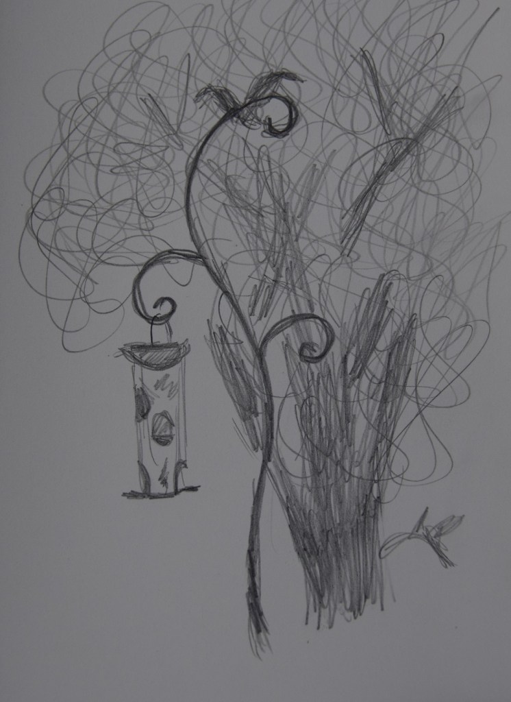 Sketch of hanging bird feeder