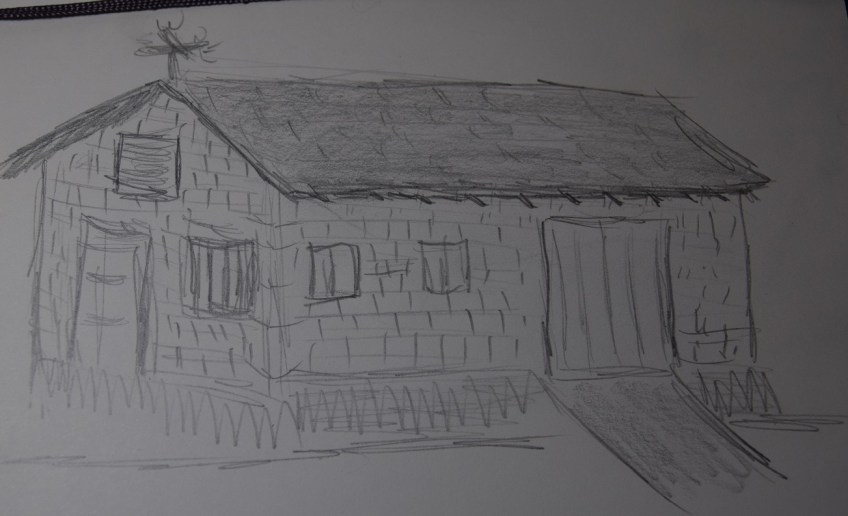 Sketch of a brick garage in Giddings