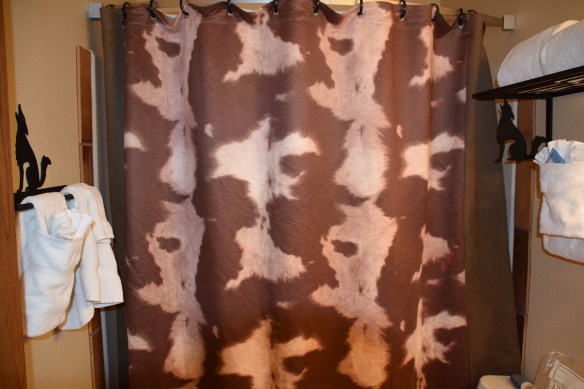 Cowhide print on the shower curtain