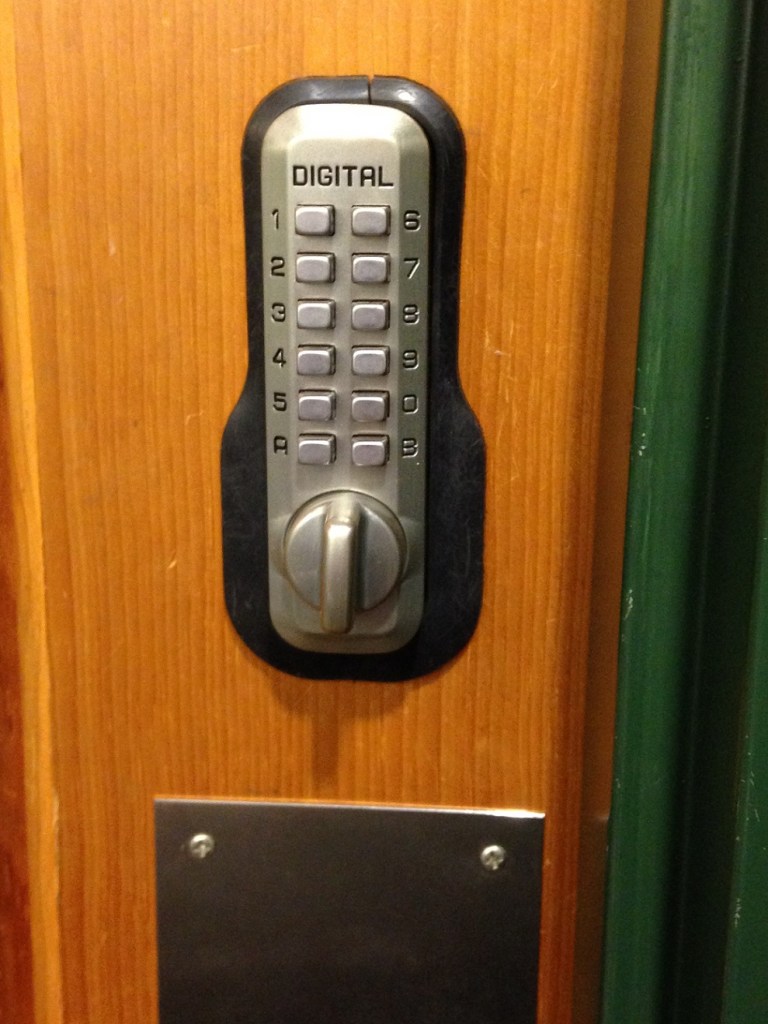 A door lock requiring a combination to enter